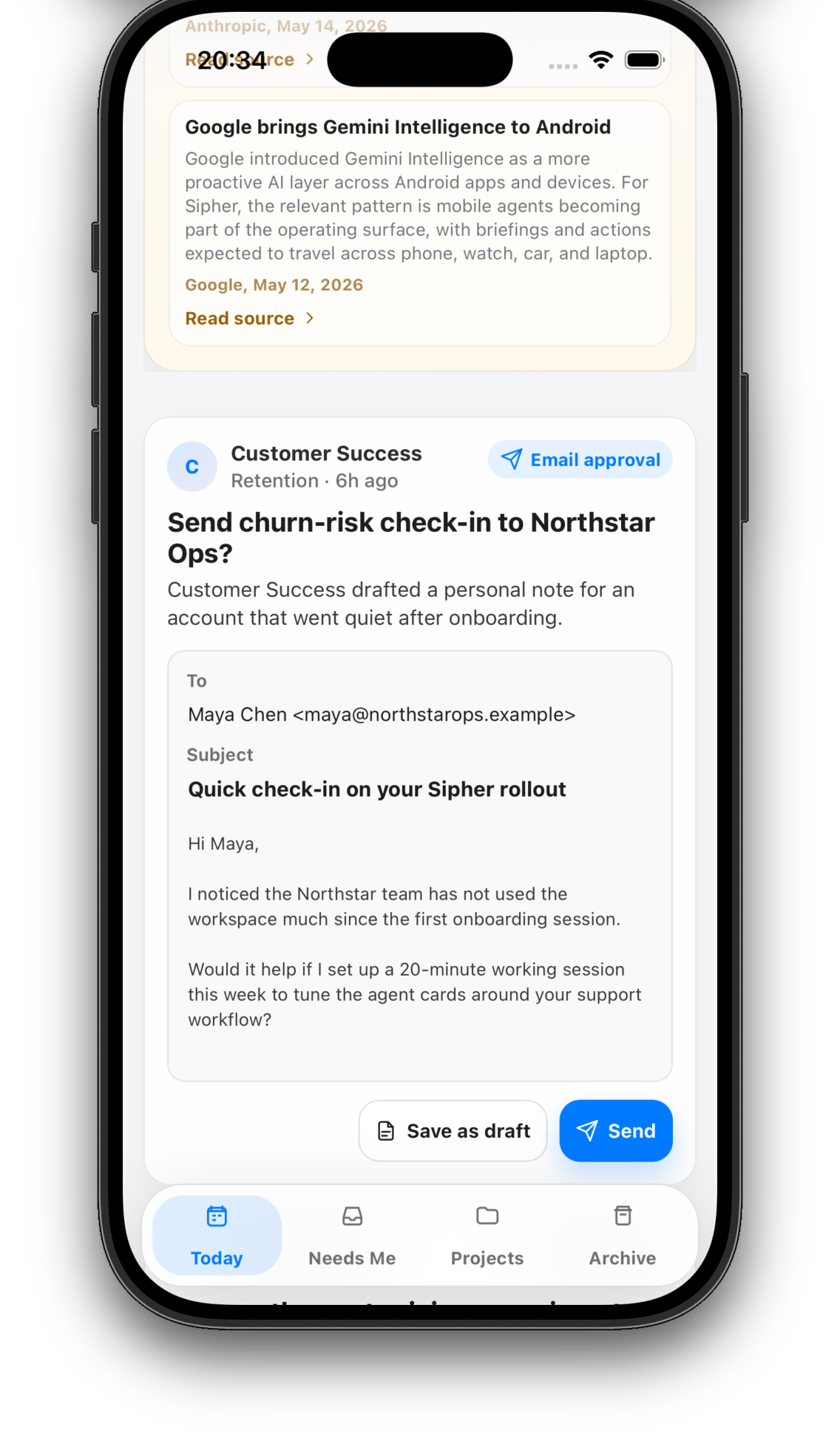 Sipher mobile email approval card
